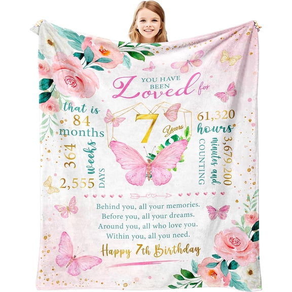 7 Year Old Girl Birthday Gifts Blanket 50x40in, Birthday Gifts for 7 Year Old Girls, Best Presents for Seven Yr Girls, 7th Birthday Gift for Girl
