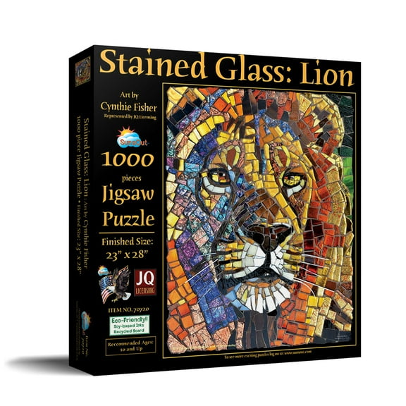 SUNSOUT INC - Stained Glass Lion - 1000 pc Jigsaw Puzzle by Artist: Cynthie Fisher - Finished Size 23" x 28" - MPN# 70720
