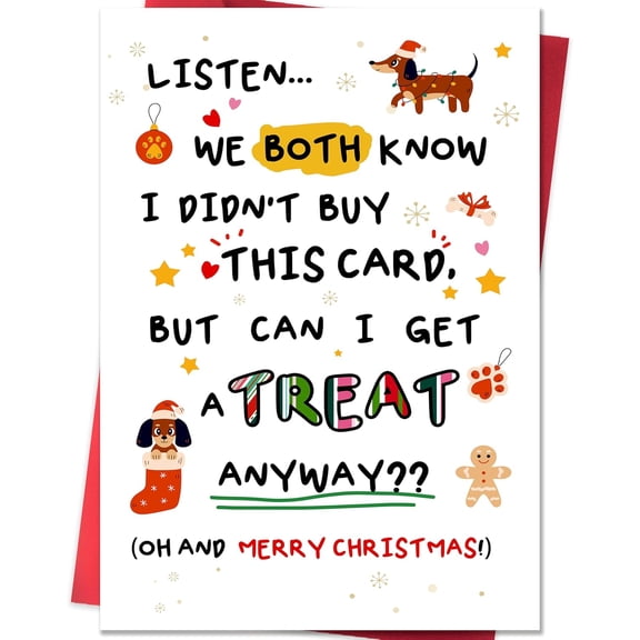 Funny Christmas Card for Dog Lovers – "Listen... We Both Know I Didn't Buy This Card" Design – Envelope Included, Blank Inside – Perfect Holiday Greeting for Pet Owners