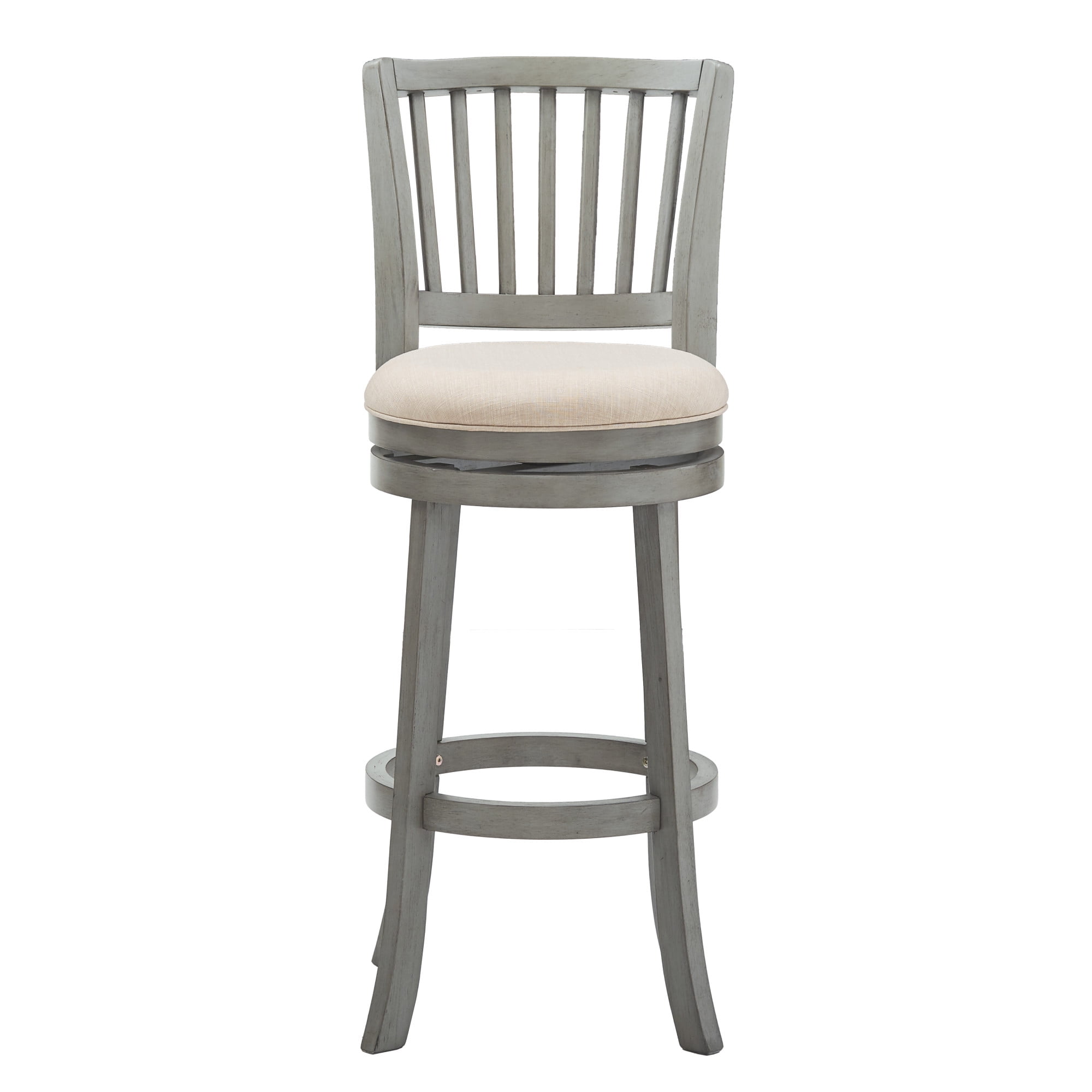 Weston Home Haas Slat Back Swivel Bar Stool, Antique Grey Finish/ Beige Linen Fabric