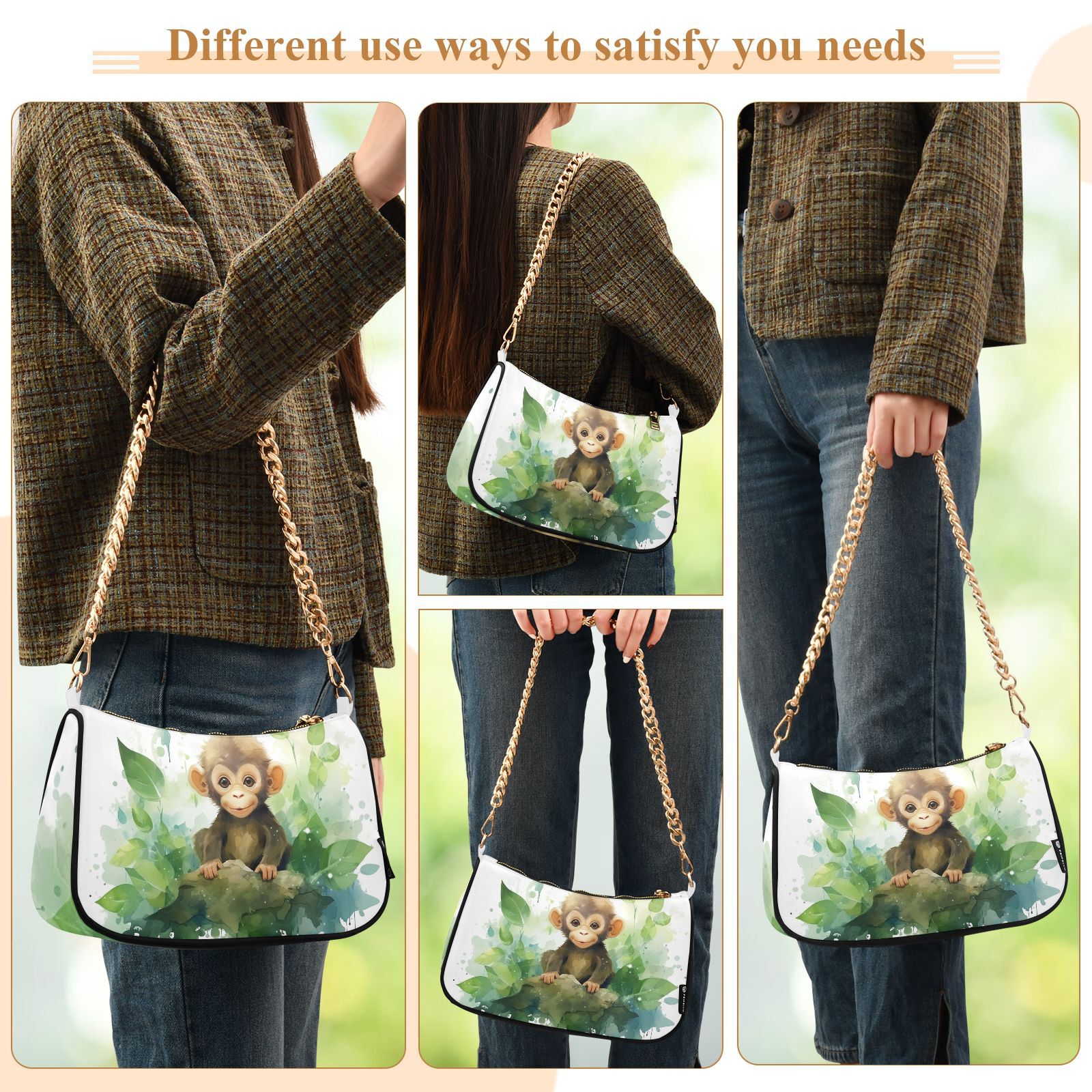 Monkey LeavesWomen Small Shoulder Bag Crossbody Tote Hobo Bags Purse Clutch Handbags with Chain Strap for Women