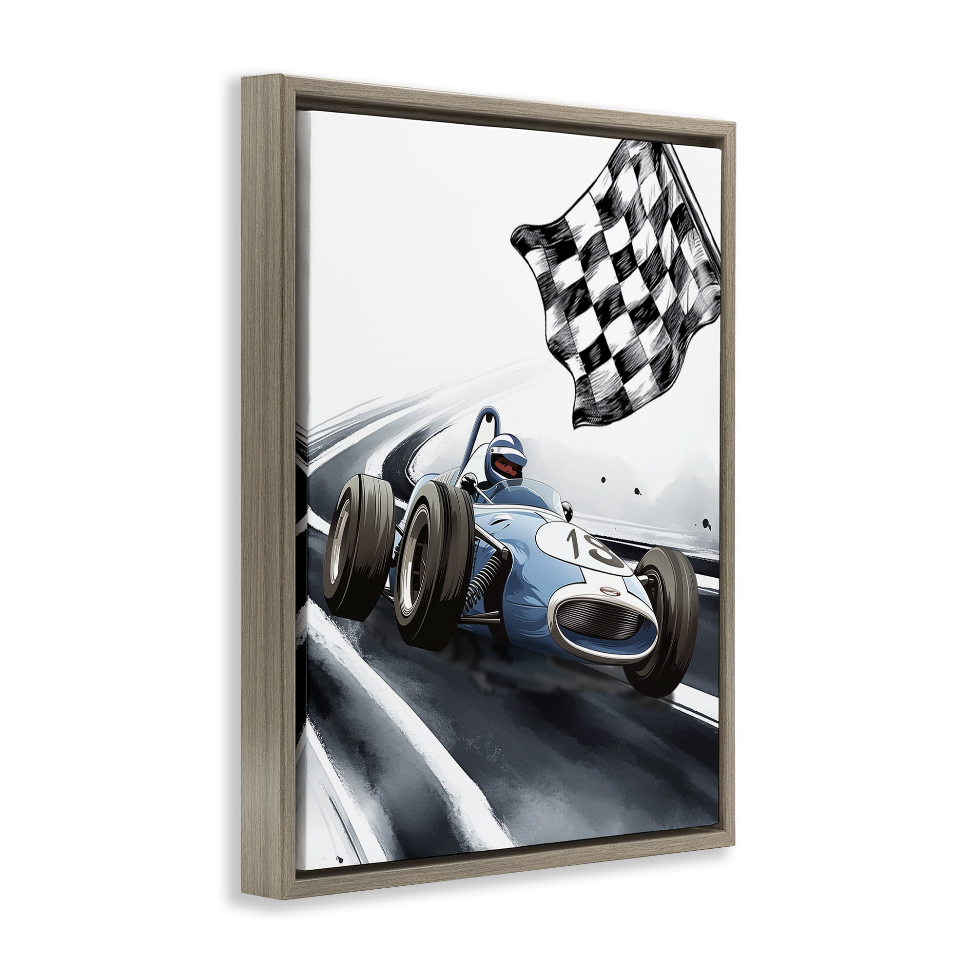 Stupell Industries Dynamic Racecar Driving Brown Framed Floater Canvas Wall Art, design by Christine Simpson Art