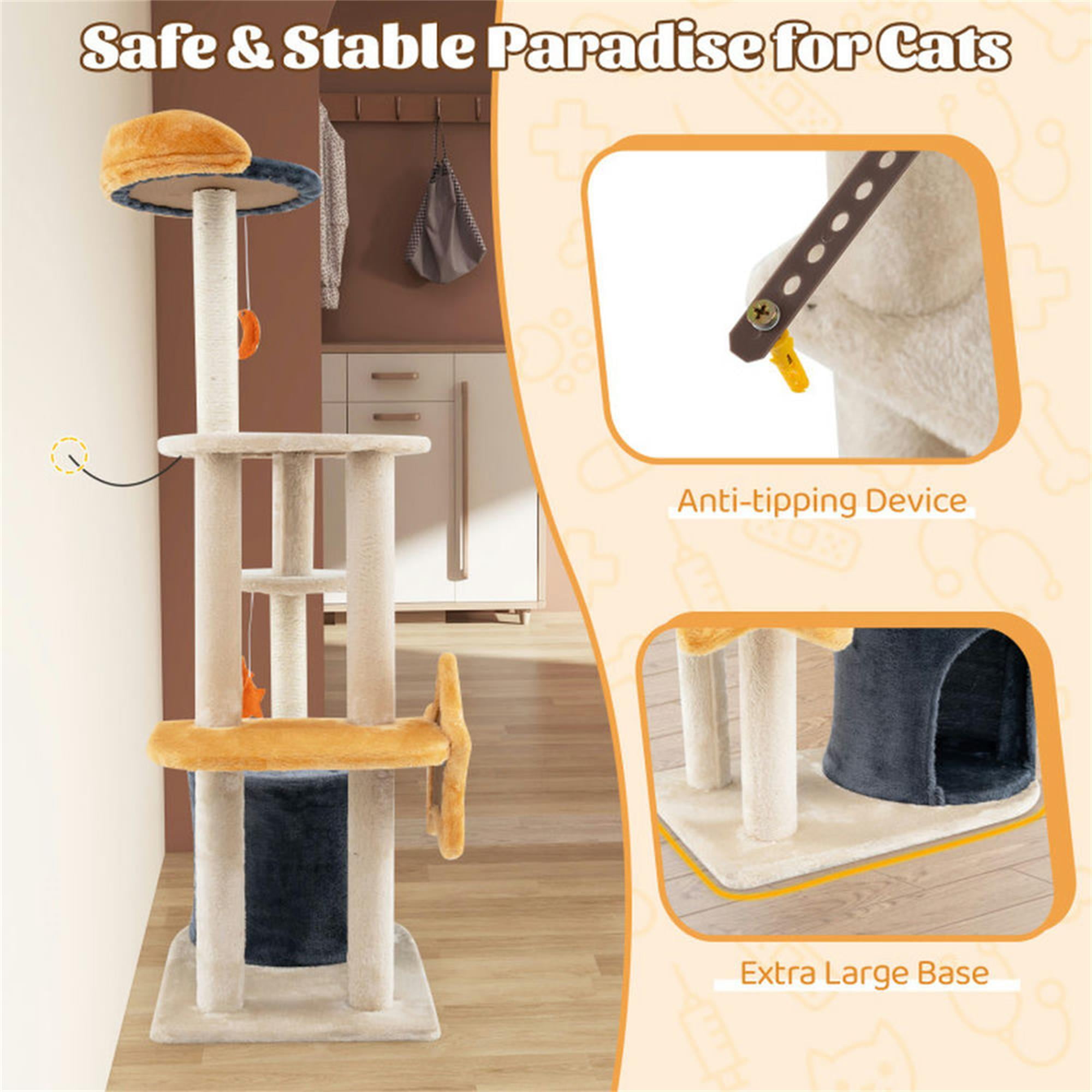Kadyn 50" Cat Tree Tower for Indoors Cats, Cute Kitty Condo with Scratching Post and Pad, Multi-Level Activity Climbing Furniture for Medium Cats, Beige