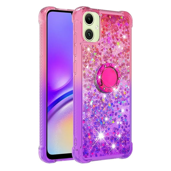Phone Case for Samsung Galaxy A07/A06 with Ring Kickstand, Cute Glitter Bling Sparkle Quicksand Flowing Liquid Clear Gel Silicone ShockProof Phone Cover Girls-B2
