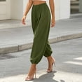 thumbnail image 4 of Zedker Pants for Womens Fashion Solid Color Elastic High Waist Pleated Beam Foot Long Pants 2026 Casual Lounge Boho Harem Trousers Pants Army Green L, 4 of 7