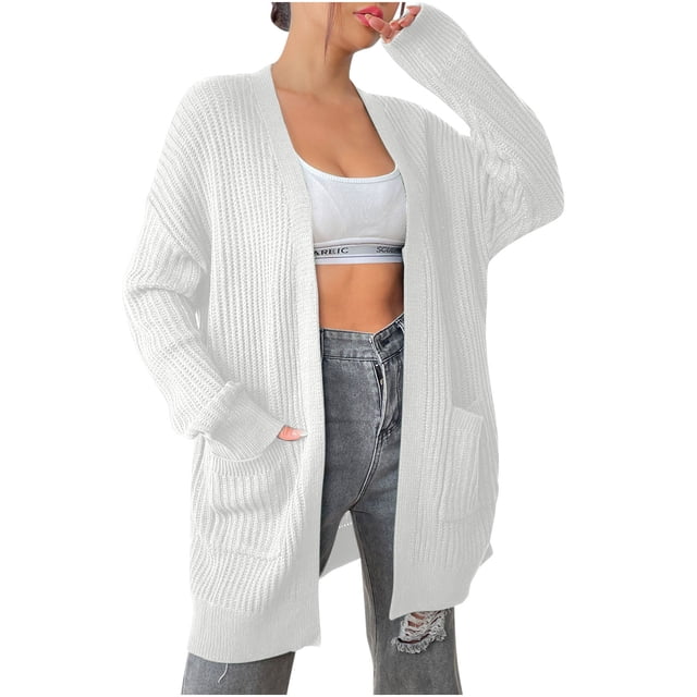 Timegard Cardigan Sweaters for Women Open Front Knit Jackets Fall Casual Loose Comfy Mid Long Coats