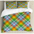 thumbnail image 1 of Plaid Duvet Cover Set Queen Size, Colorful Summery Classical British Fashion Motifs Abstract Geometric Illustration, Decorative 3 Piece Bedding Set with 2 Pillow Shams, Multicolor, by Ambesonne, 1 of 3