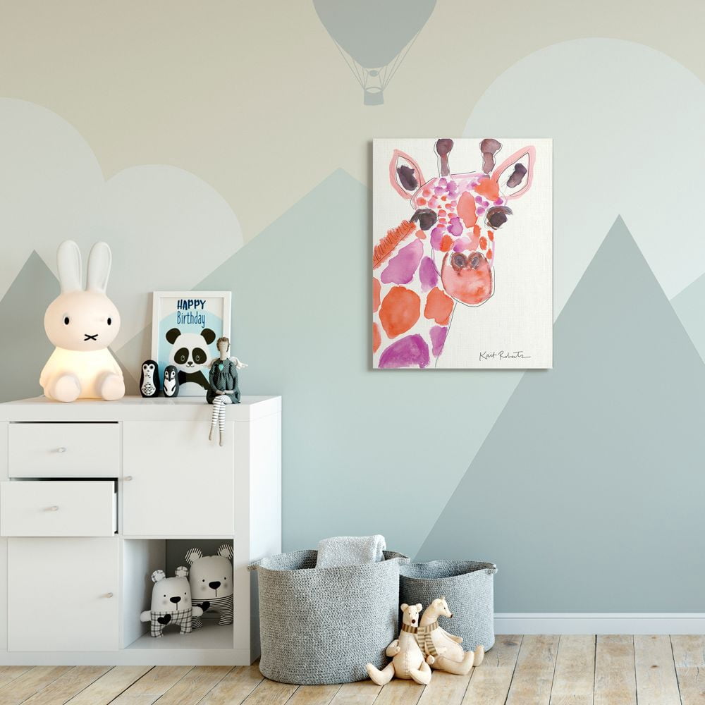 Stupell Industries Kid's Giraffe Zoo Animal Red Purple Watercolor Canvas Wall Art Design by Kait Roberts