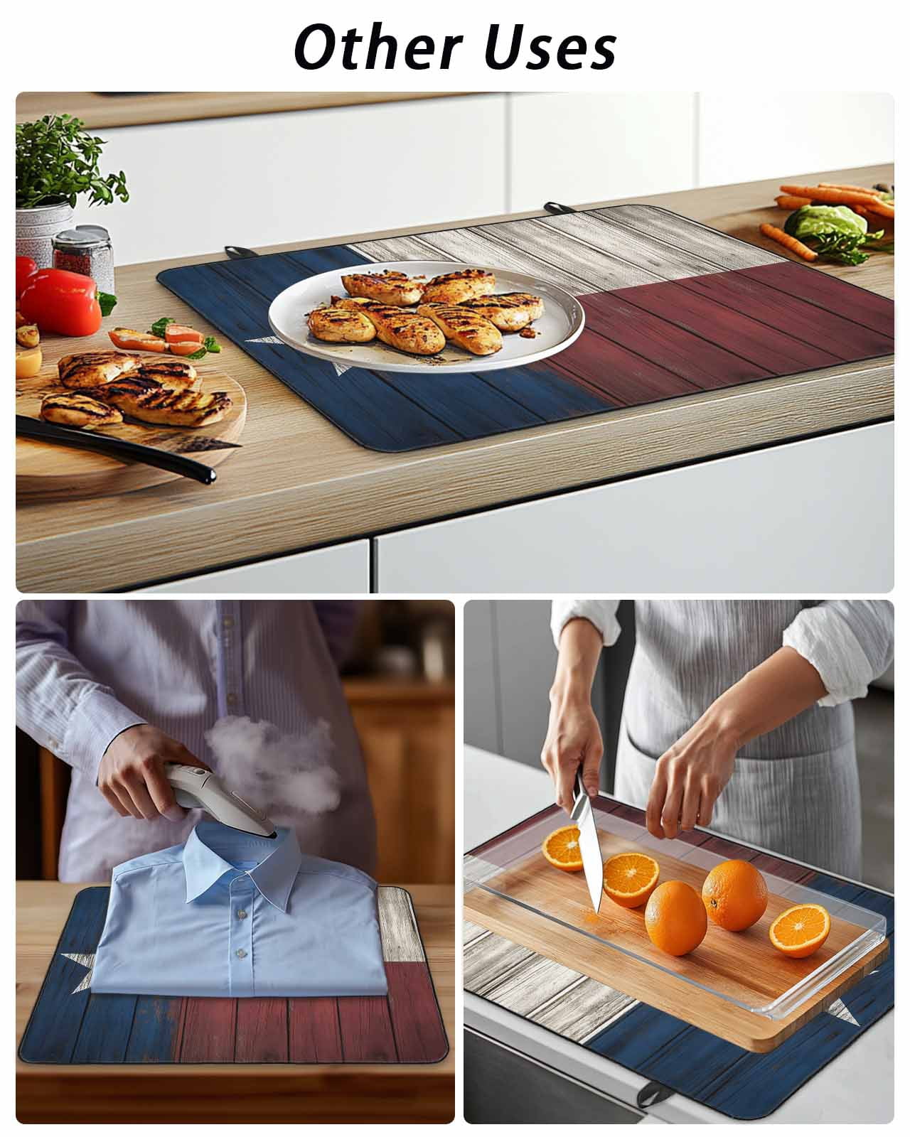 Stove Top Covers for Electric Stove, Vintage Star Country Glass Stovetop Cover Protector, American Flag Blue Red Induction Cooktop Protector Oven Mat for Kitchen Countertop 24"x21"