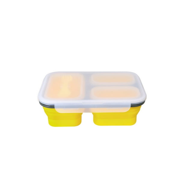 Bewildely Fiambrera de silicona con 3 compartimentos, plegable, para escuela, senderismo, comida de Picnic, frutas, sándwich, contenedor de desayuno, Mostrada Amarillo Bewildely HA065336-02
