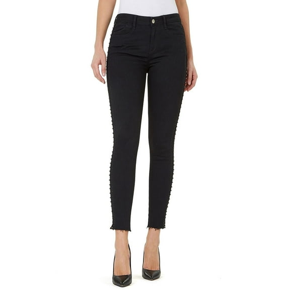 Numero Womens Mid-Rise Studded Skinny Ankle Jeans, Black, 29