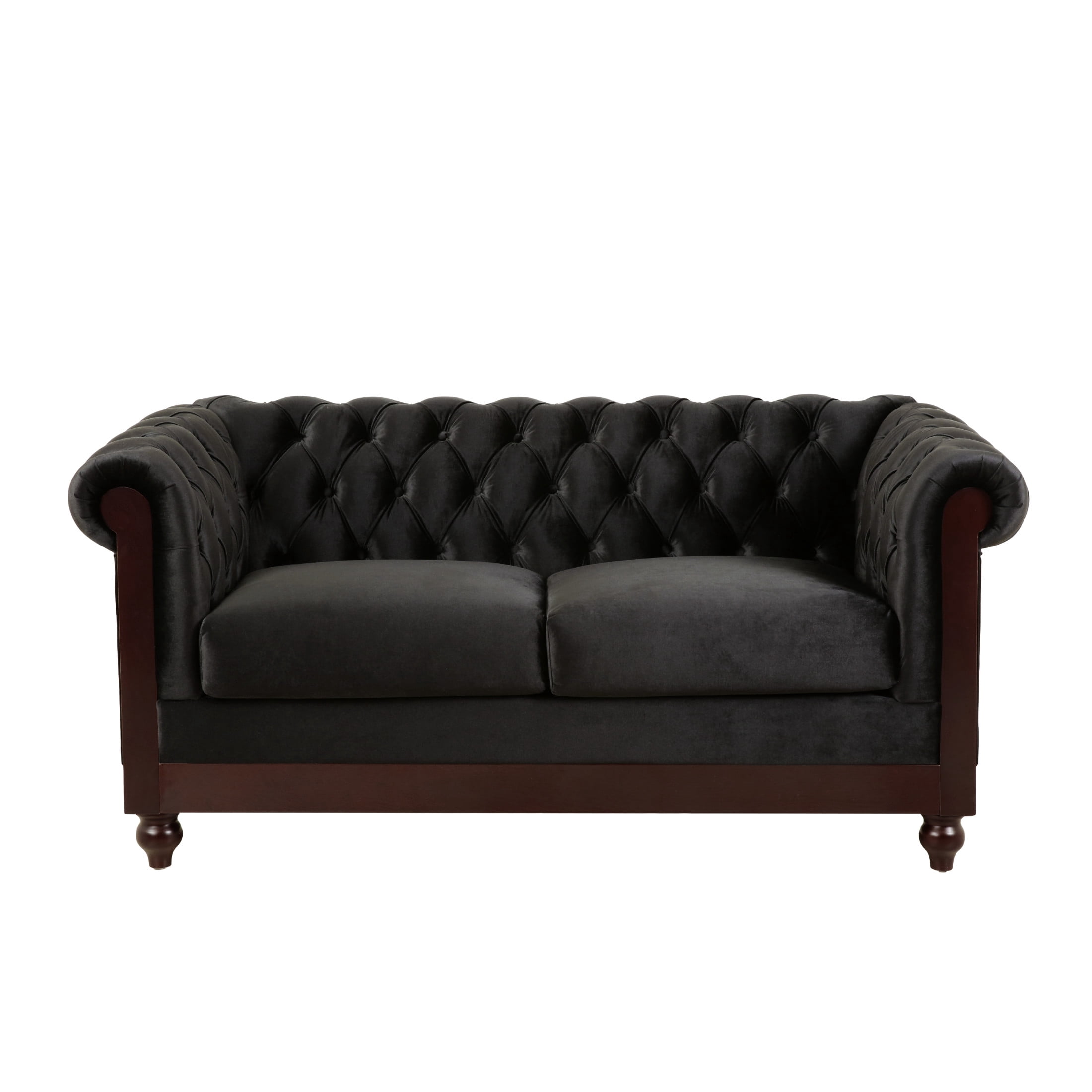 Chesterfield Velvet Tufted Love Seat with Pine Frame, Black