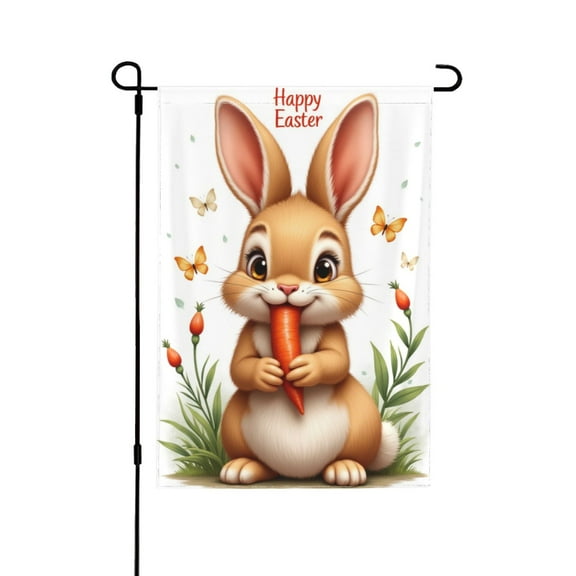 Happy Easter Bunny Garden Flag 12x18 Inch Double Sided Spring Garden Decor Cute Rabbit Carrot Floral Yard Flag Outdoor Decoration