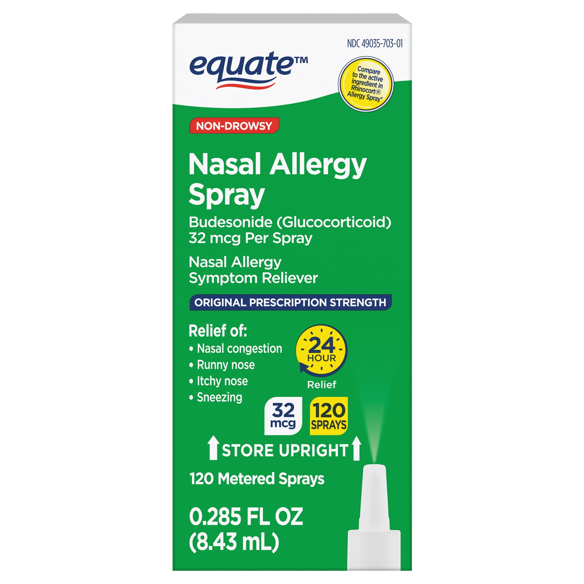 Equate Allergy Relief 24 Hour Non-Drowsy Budesonide Nasal Spray 32mcg, 120 sprays