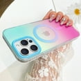 thumbnail image 2 of OOK For iPhone 15 Pro Max Case Magnetic, Compatible with Magsafe Cute Gradient Rainbow Iridescent Matte Protective Phone Case with Screen Protector for Girls Women, Fluorescent Blue & Pink, 2 of 5
