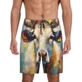 thumbnail image 3 of Lsque Oil Painting Flower Cow Mens Sleep Pajama Shorts,Short Pajama Pants, Cotton Ultra-Soft Knit-3X-Large, 3 of 9