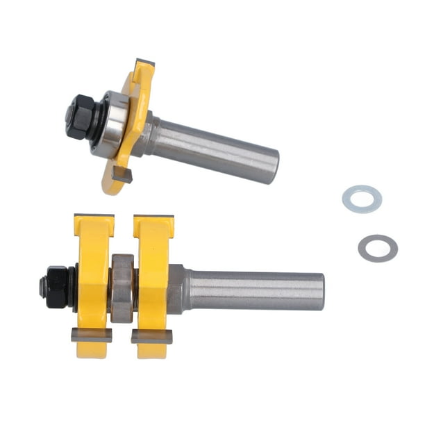 Noref 2Pcs Tongue Groove Router Bit T Shape 3 Teeth 1 Bearing