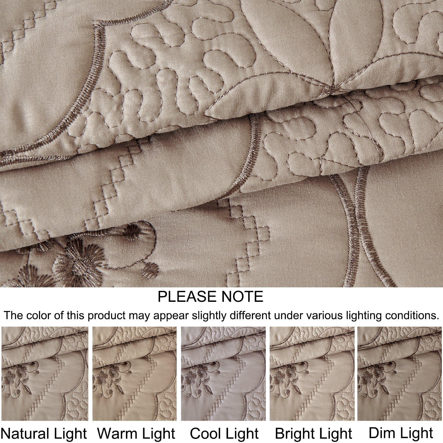 Evenhug Floral Embroidery Quilt Set,3-Piece Queen Diamond Floral Pattern Bedding Set,Soft Lightweight Bedspread for All Season(Taupe,90"x90")