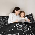 thumbnail image 4 of Manfei Spooky Star Cat Full Size Comforter Sets, Dotted Galaxy Bedding Comforter Set, Black White, Black Reversible, 3pcs, 1 Comforter and 2 Pillowcases, 4 of 7