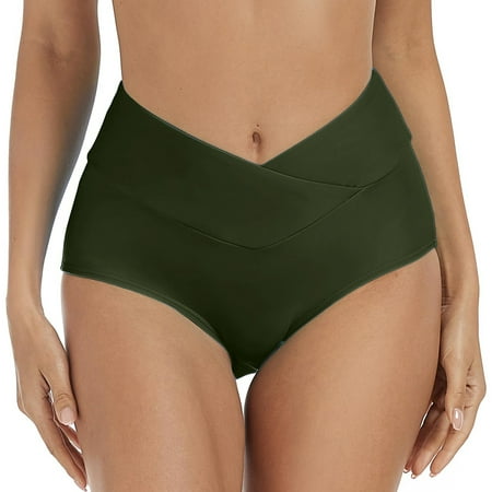 Women s Vintage High Waist Bikini Bottom - Side Tie Thong Swimwear for Retro Beach Style Green XXL