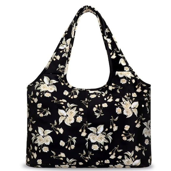 HAWEE Floral Tote Bags for Women Zipper Closure Utility Work Shoulder Bag with Laptop Sleeve Wet Umbrella Pocket, Beige Flower