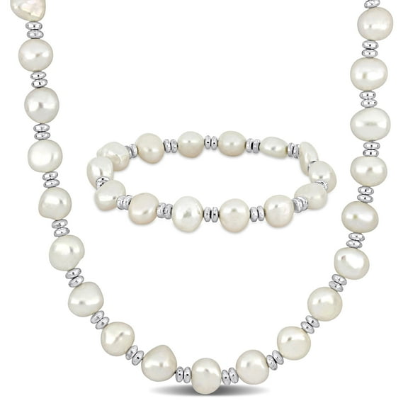 Everly Women's Cultured Pearl Sterling Silver Bracelet Jewelry Set