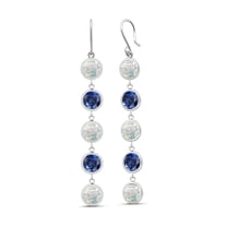 Gem Stone King 10.00 Ct Round Cabochon White Simulated Opal Blue Created Sapphire 925 Sterling Silver Earrings