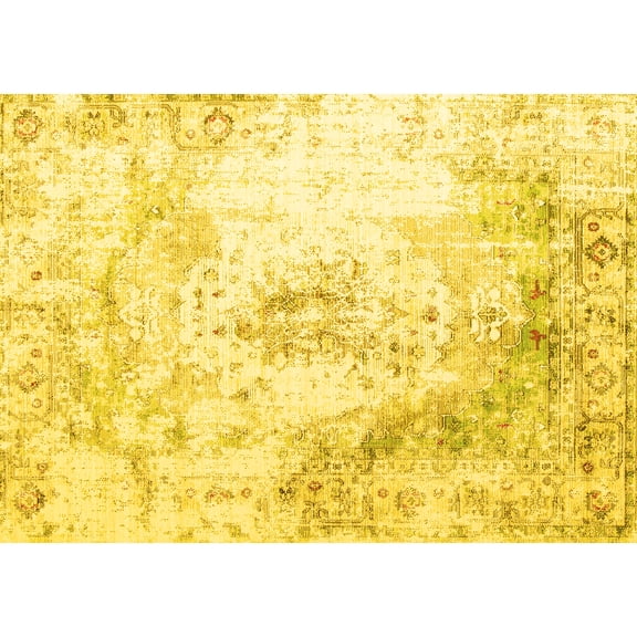 Ahgly Company Indoor Rectangle Abstract Yellow Contemporary Area Rugs, 5' x 7'