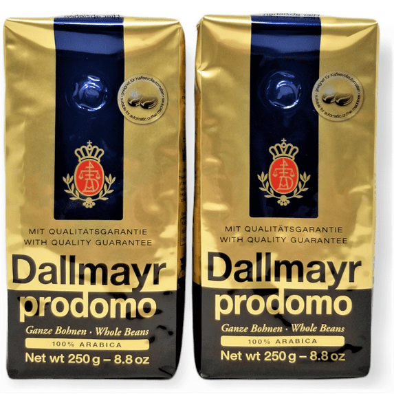 Dallmayr Coffee, Prodomo (Whole Bean), 250g Vacuum Packs (Pack of 2)