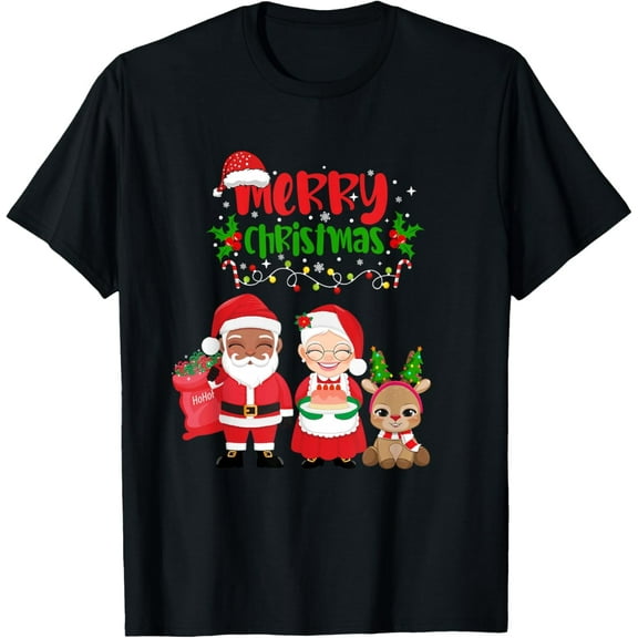Cute Melanin Santa & Mrs Claus Interracial Family Christmas T-Shirt