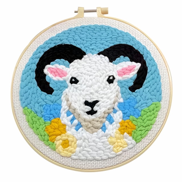 Handmade Animal Embroidery Kit–Punch Needle Embroidery Diy Craft Set for Beginners Includes Yarn Hoop Needle & Pattern (Sheep & Horse Designs) Fun & Relaxing Handicraft