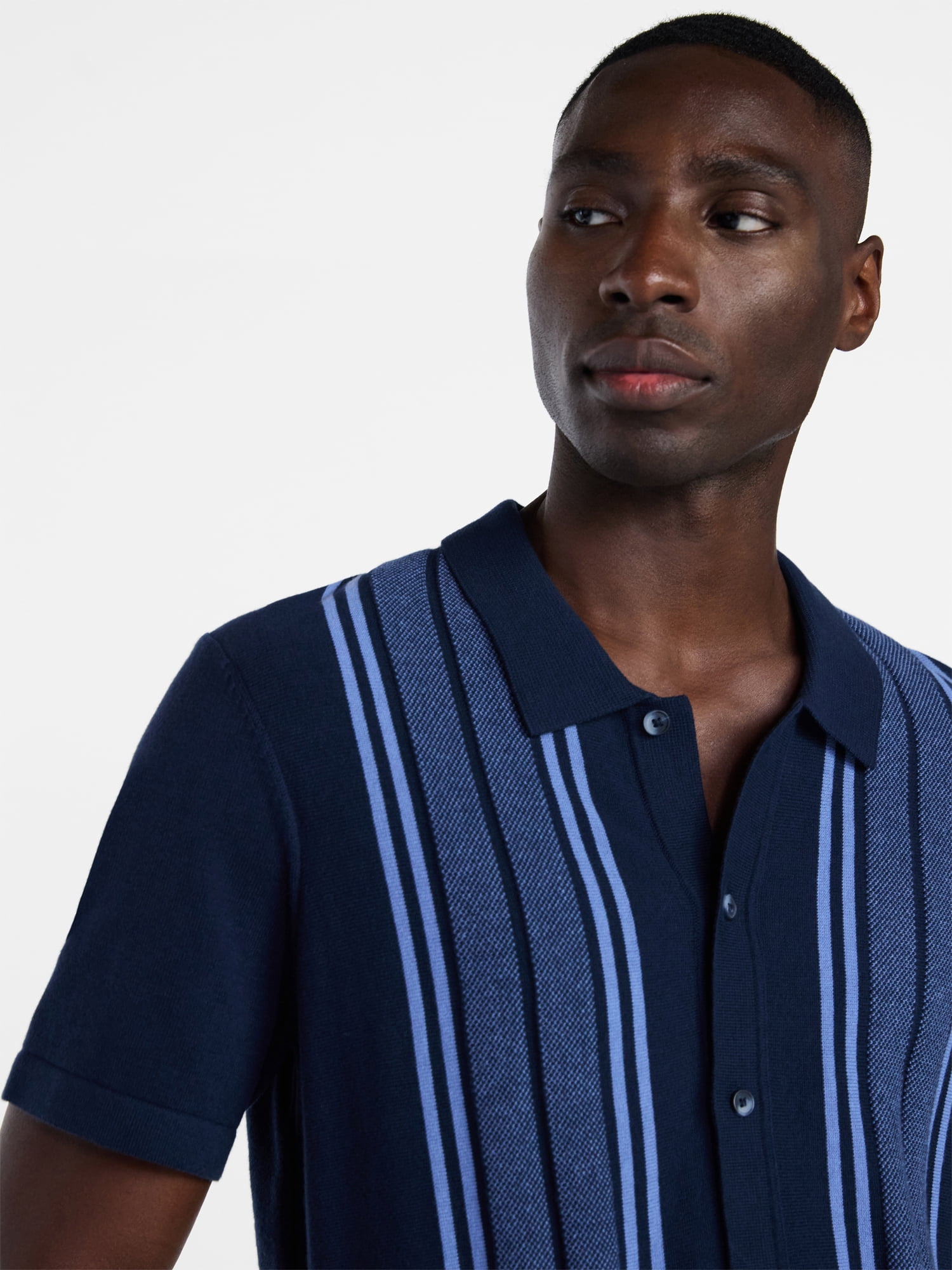 George Men’s Cotton Button Front Polo Sweater with Short Sleeves, Sizes S-3XL