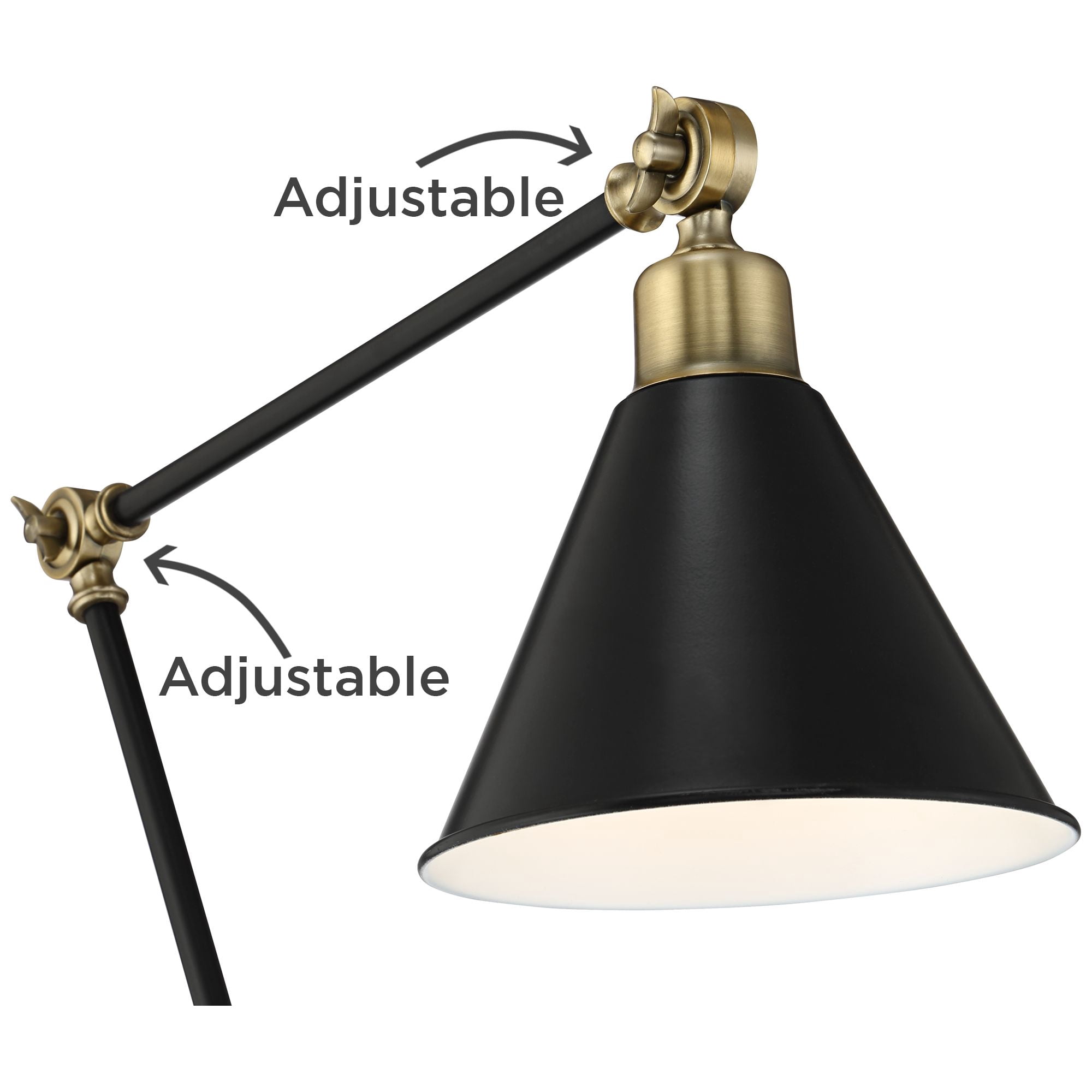 360 Lighting Wray Mid Century Modern Pharmacy Floor Lamp 61" Tall Flat Black Warm Brass Adjustable Swivel Head for Living Room Reading Bedroom Home