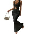 thumbnail image 3 of Women'S Two Piece Outfits Twist Front Halter Tops and Skirt Summer Set Black M, 3 of 10