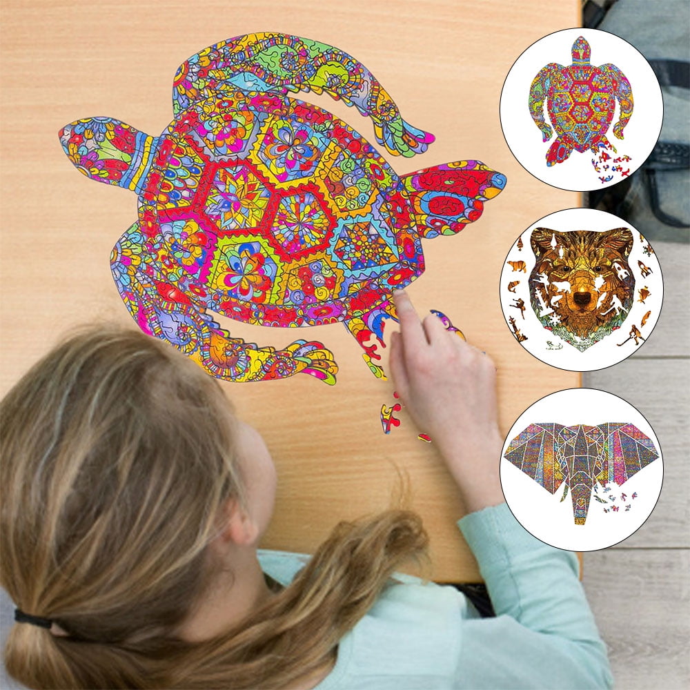 Wooden Jigsaw Puzzles Unique Animal Shape Jigsaw Pieces Adult Kid Toy Home Decor 
