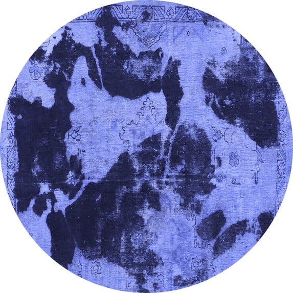 Ahgly Company Machine Washable Indoor Round Abstract Blue Modern Area Rugs, 5' Round