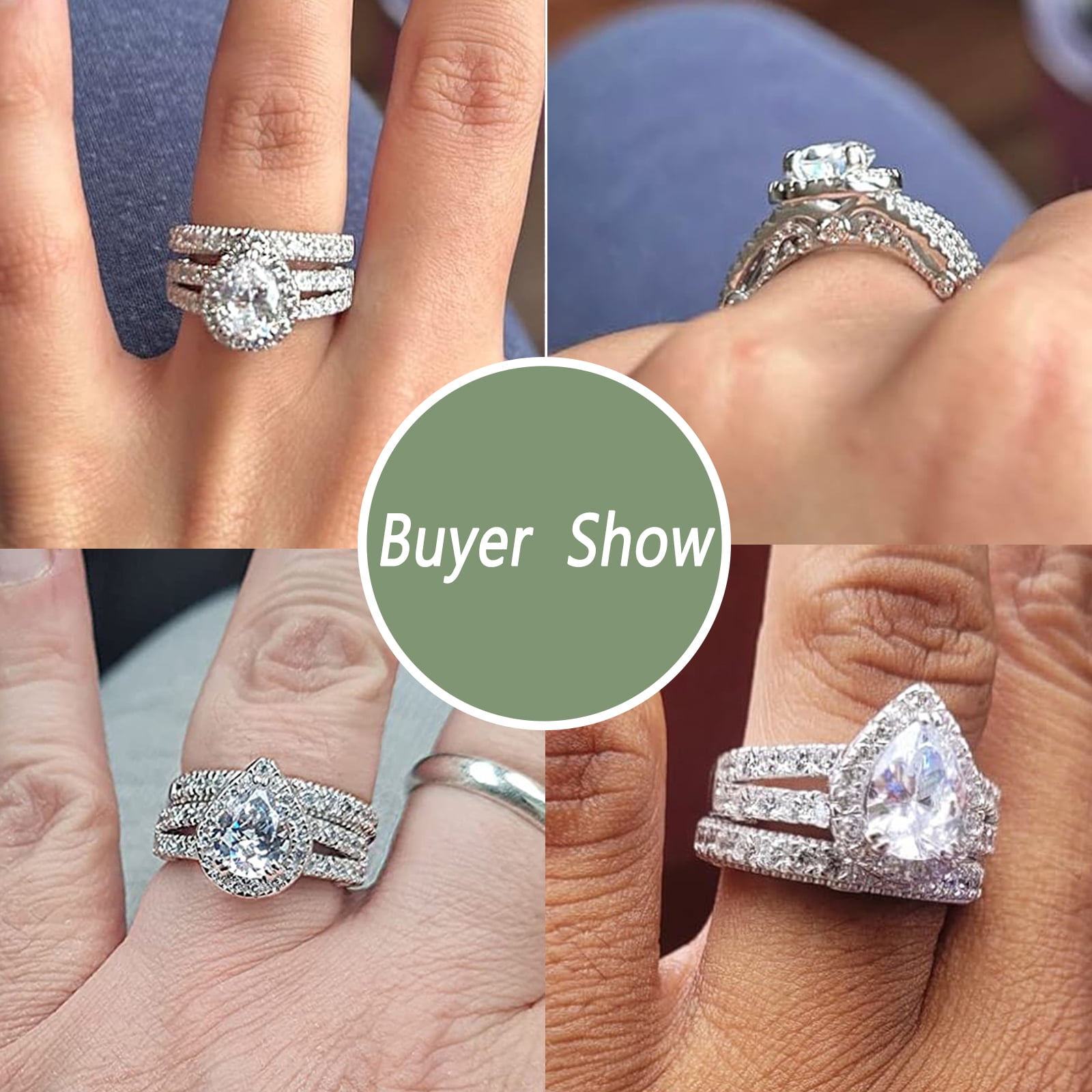 Wuziwen 4 Ct Wedding Engagement Ring Set for Women Pear Sterling Silver Ring Cubic Zirconia Size 9
