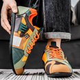thumbnail image 3 of Rokment Retro Color Block Low Top Fashion Sneakers for Men Casual Breathabe Mesh Leather Patchwork Lace up Walking Tennis Flat Skate Shoes Orange Size 9, 3 of 5