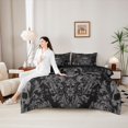 thumbnail image 4 of Castle Fairy Baroque Damask Skull King Bedding 7pcs,Ornate Floral Skeleton King Bed in a Bag,Gray Black,Black Reversible, 4 of 7