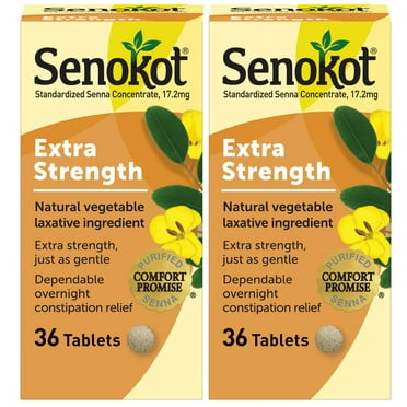 Senokot Extra Strength Senna Laxative Tablets for Constipation Relief for Adults 36 count (Pack of 2)