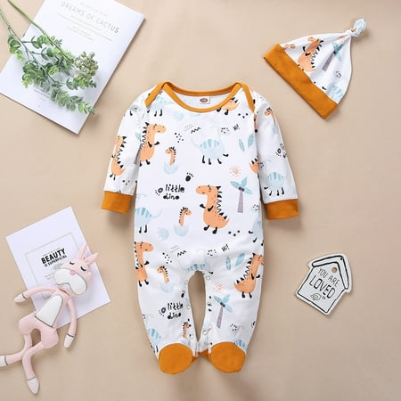 

Sodopo Baby Pajamas Newborn Infant Baby Boys Girls Cartoon Animal Print Romper Jumpsuit +Hat Sets Boy Girl Pajamas Bodysuit Toddler Jacket