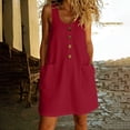 thumbnail image 2 of jtjvou Womens Summer Dress Loose Fit Sleeveless Button Casual Sundresses Vacation Solid Color Tank Dresses with Pockets Red XL, 2 of 8