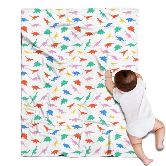 Colorful Cartoon Dinosaurs Bright Shapes Pattern Blanket,Comfortable Soft Lamb Wool Throw Blanket,All Season,Warm Lightweight Blankets for Sofa Bed Couch Living Room Chair,30"x40"