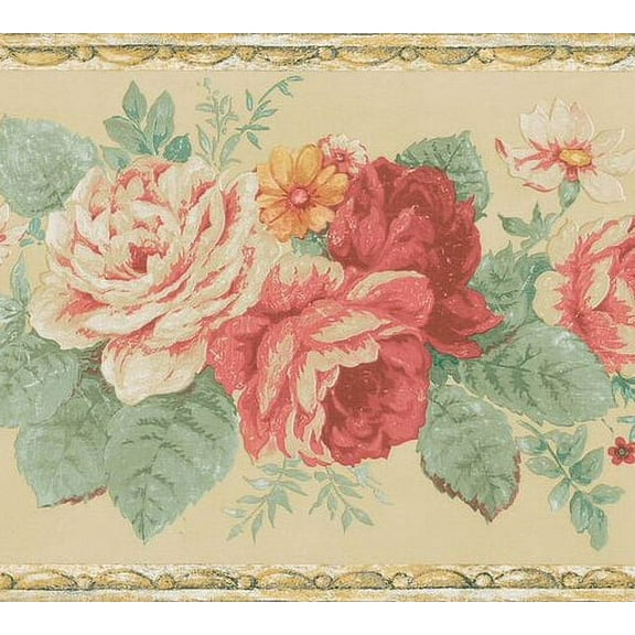 879211 Vintage Floral Beige Wallpaper Border FDB03079