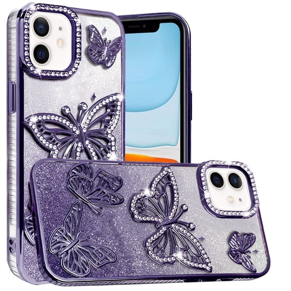 For iPhone 11 (XI6.1) Butterfly Freedom Shimmer Glitter Thick TPU Case Cover - Purple
