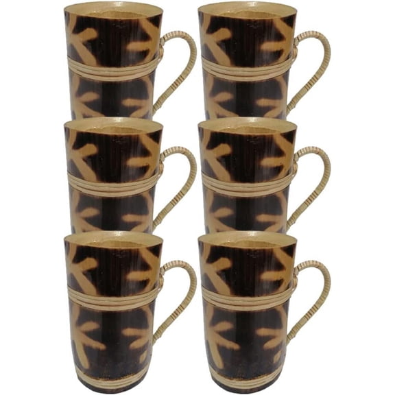 India Meets India Handmade Bamboo Designer Beer/Coffee/Tea Mugs w/ Thin & Smooth Edges, Bamboo Beverages Cup w/ Strong Handle, Set of 6 Bamboo Beer/Coffee/Tea Mugs, 350 ML
