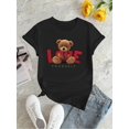 thumbnail image 2 of Women's "LOVE YOURSELF" Teddy Bear Graphic Tee - Casual & Sporty Round Neck Short Sleeve, Comfortable Polyester Blend Summer Top, Machine Washable, Casual Summer Top|Teddy Bear Print|Glossy Texture, 2 of 6