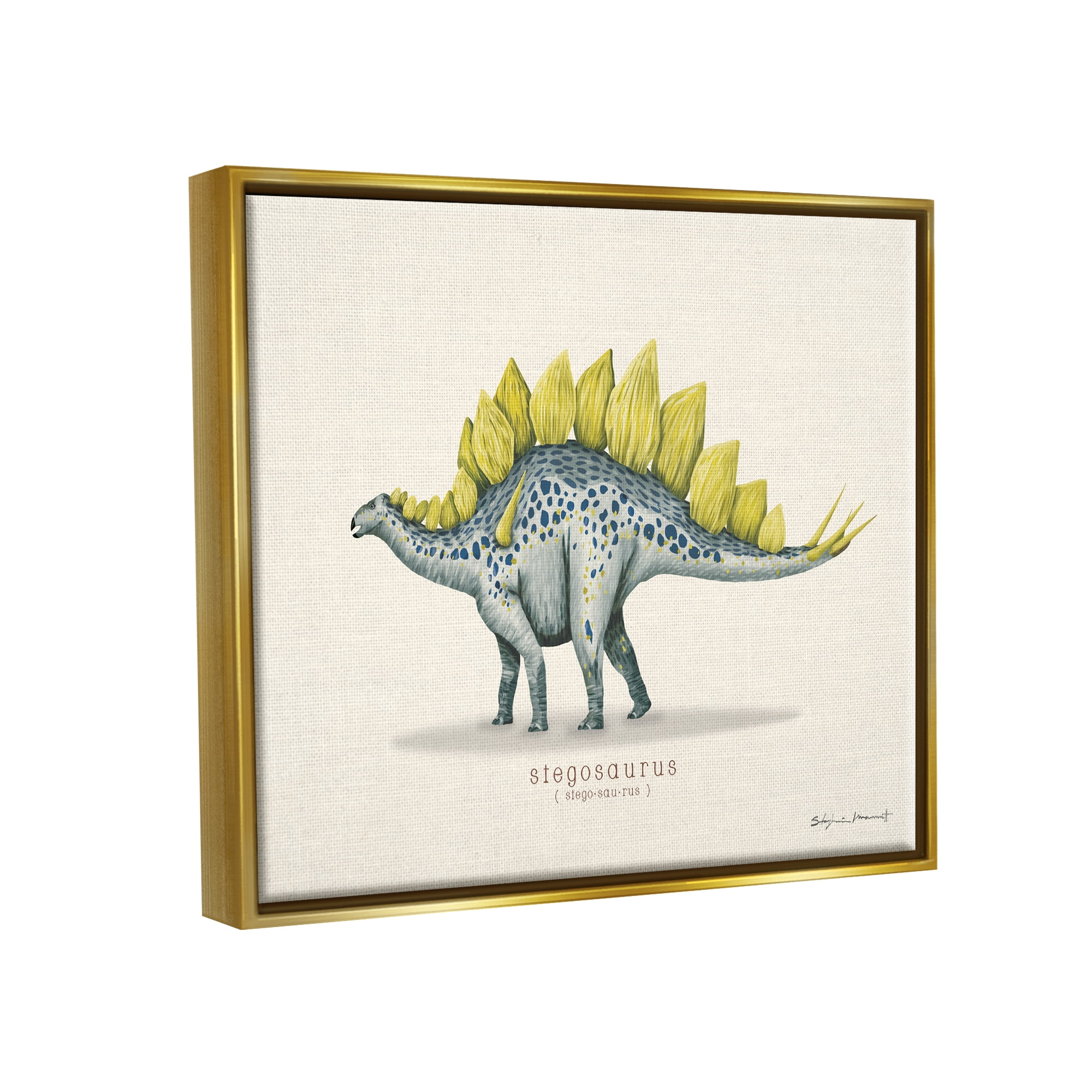 Stupell Educational Stegosaurus Dinosaur Animals & Insects Painting Gold Floater Framed Art Print Wall Art