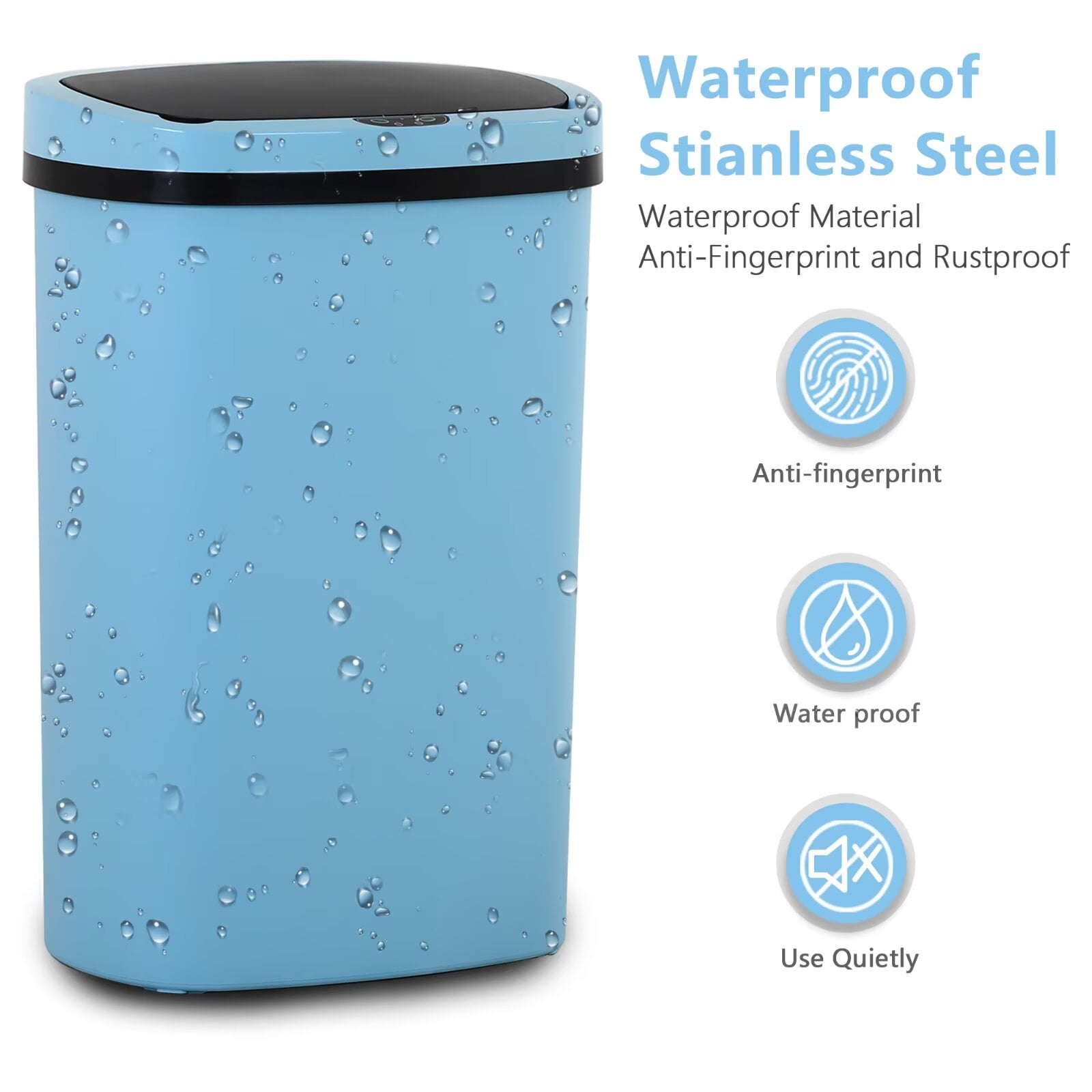 YRLLENSDAN,Kitchen Trash Cans 13 Gallon,Kitchen Garbage Can with Lid,Automatic Trash Cans Touchless,Simple Human Trash Can,BLUE,3 Pack