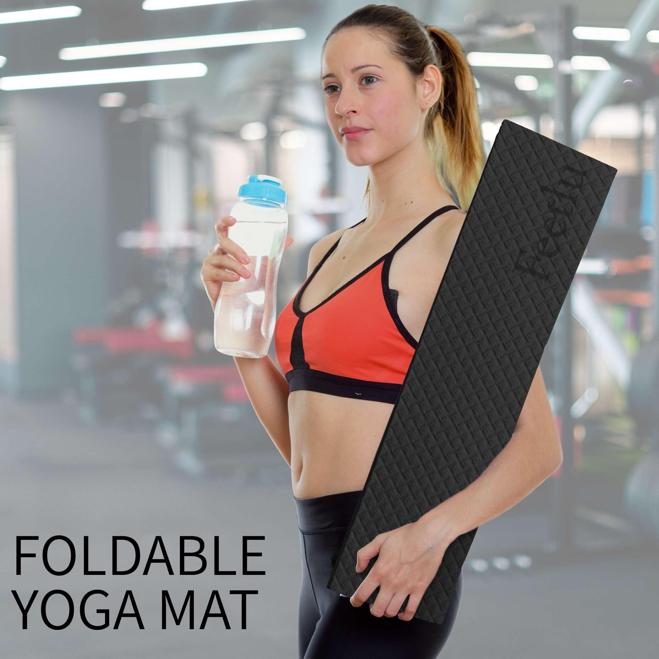 Foldable Yoga Exercise Mat Black 24" x 72" x 1/4" for Pilates Home Workouts Floor Exercises